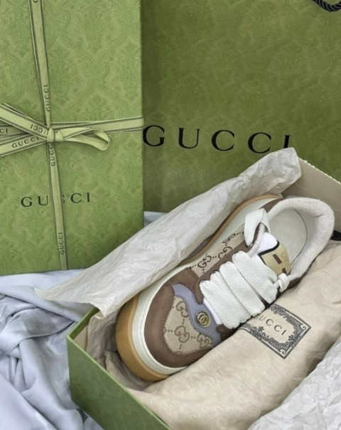 Tênis Gucci Screener Bege e Marrom Italiana