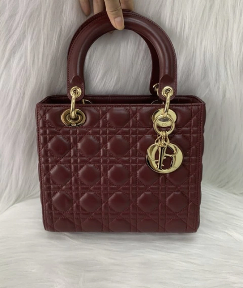 Bolsa Lady Dior Média Vinho Italiana