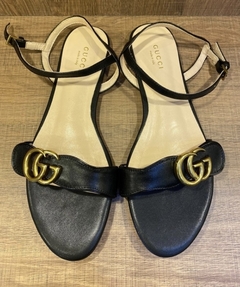 Sandália Rasteira Gucci Couro Preto Double G Italiana