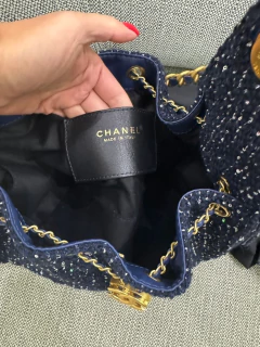 Bolsa Chanel 25 Pequena Tweed Azul Italiana