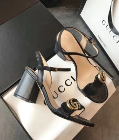 Sandália Gucci Marmont Salto Médio Preta Italiana