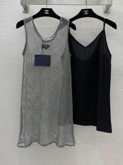 Minivestido Prada em Malha Bordada com Strass Italiana na internet