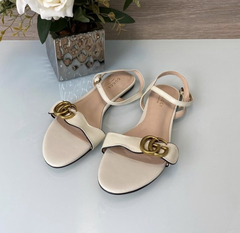 Sandália Rasteira Gucci Couro Branco Double G Italiana