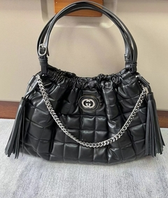 Bolsa Tote Média Gucci Deco Preta Italiana