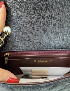 Bolsa Chanel 2.55 Clássica Mini Caviar Preta com Dourado Italiana - loja online