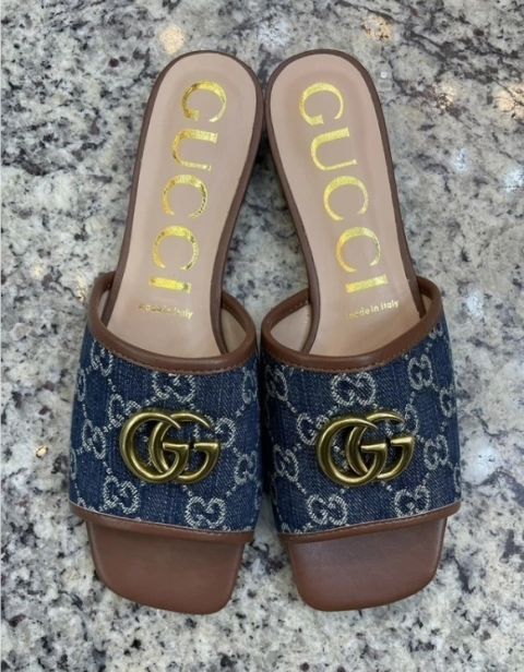 Rasteira Slide Gucci Jeans Double G Italiana