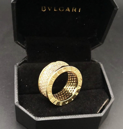 Anel Bulgari Largo Com Brilhantes Dourado Italiana