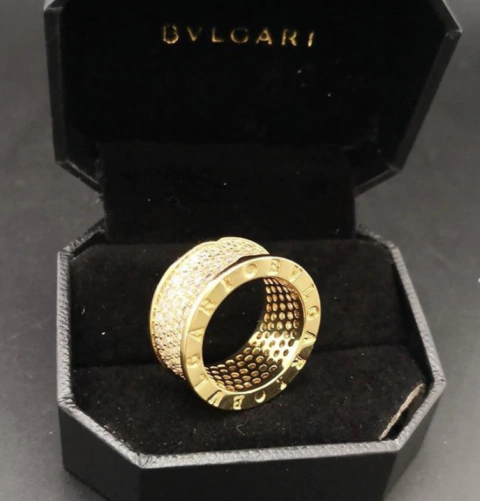 Anel Bulgari Largo Com Brilhantes Dourado Italiana