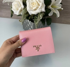 Carteira Prada de Couro Saffiano Rosa Pequena Italiana