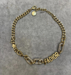 Colar J'Adior Dourado Envelhecido com Elos de Cristais Brancos Italiana
