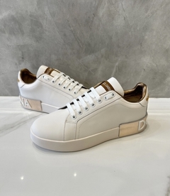 Tênis Dolce & Gabbana Portofino Branco E Dourado Italiana