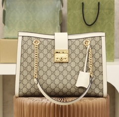 Bolsa Gucci Padlock Shoulder Média GG e Off-White Italiana