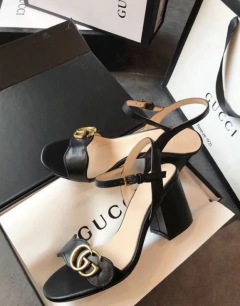 Sandália Gucci Marmont Salto Médio Preta Italiana - comprar online