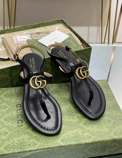 Sandália Rasteira Gucci GG Preto Italiana