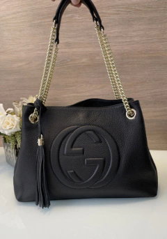 Bolsa Gucci Soho Shoulder Correntes Preta Italiana