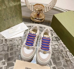 Tênis Gucci Screener Cadarço Azul e Laranja Italiana