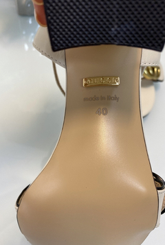 Sandália Gucci Marmont Salto Médio Off White Italiana - Romaly Grifes Bolsas