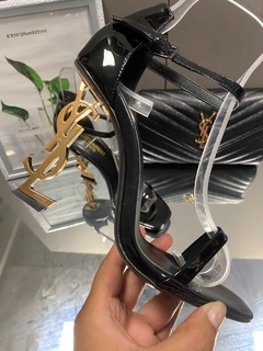 Sandália Salto YSL Opyum Preto com Dourado Italiana - comprar online