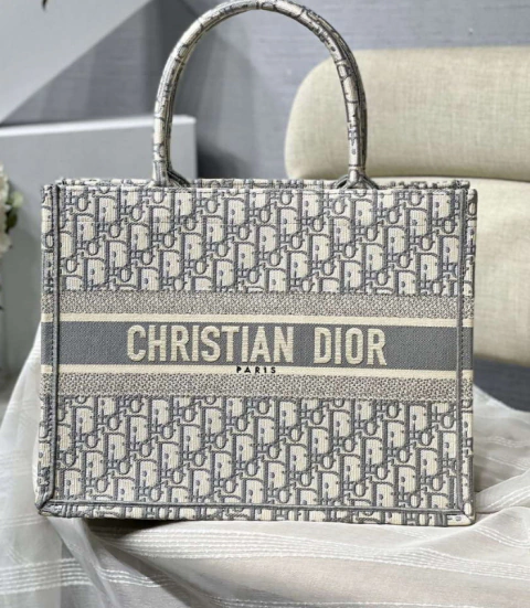 Bolsa Dior Book Tote Oblique Cinza Italiana