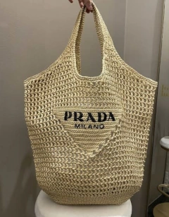 Bolsa Prada Tote Em Ráfia Italiana