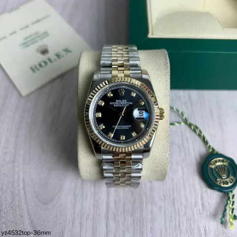 Relógio Rolex 36mm Prata com Fundo Preto Italiana