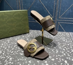 Sandália Rasteira Gucci Bege e Marrom Italiana