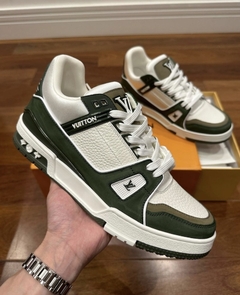 Tênis Louis Vuitton Trainer Branco E Verde Militar Masculino Italiana