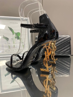 Sandália Salto YSL Opyum Preto com Dourado Italiana