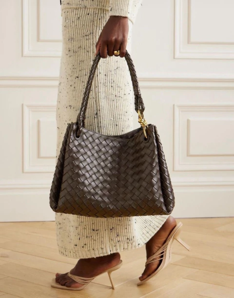 Bolsa Bottega Parachute Grande Marrom Café Italiana