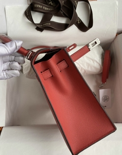 Bolsa Hermes Kelly 25 Epsom Vermelha e Prata Italiana - Romaly Grifes Bolsas
