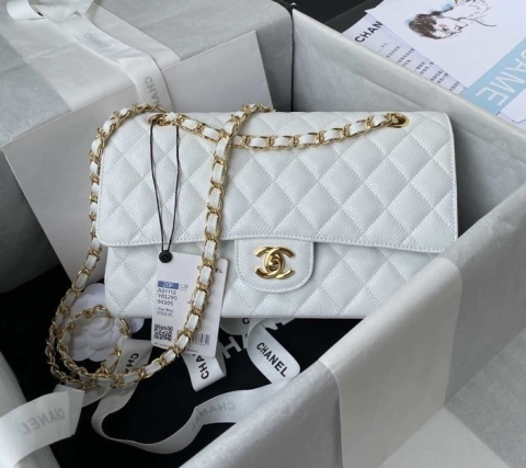 Bolsa Chanel 2.55 Clássica Flap Caviar Branca Italiana
