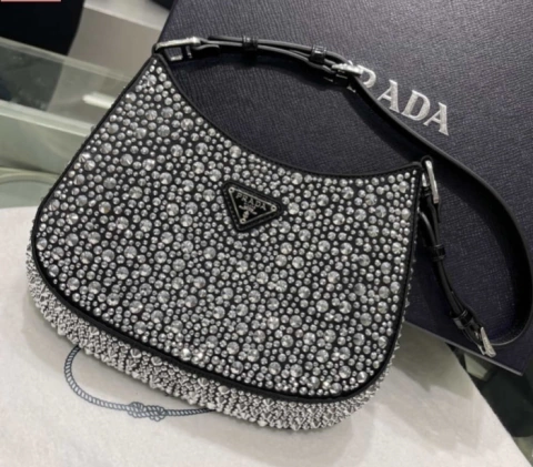 Bolsa Prada Cléo em Cetim Com Brilho Italiana