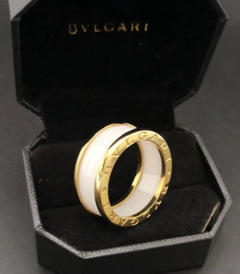 Anel Bulgari Largo Dourado e Branco Italiana