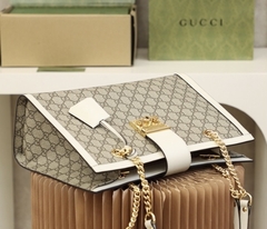 Bolsa Gucci Padlock Shoulder Média GG e Off-White Italiana - loja online