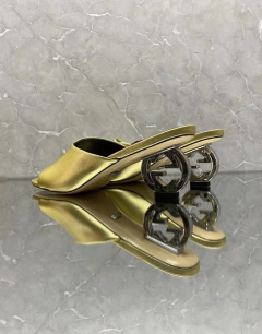 Sandália Salto Interlocking Gucci Dourada Italiana na internet