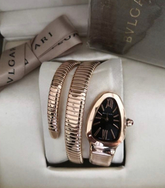 Relógio Bulgari Serpenti Rosé com Fundo Preto Duas Voltas Italiana