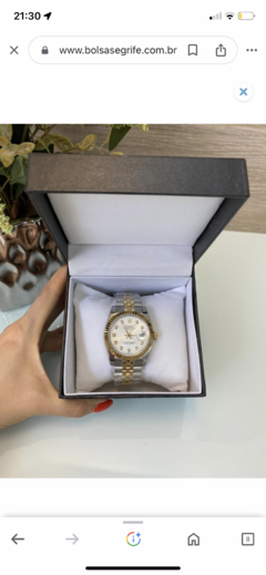 Relógio Rolex 36mm Prata e Dourado com Fundo Madre Pérola e Brilho Italiana - Romaly Grifes Bolsas