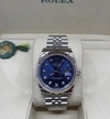 Relógio Rolex 36mm Prata com Fundo Azul e Brilho Italiana