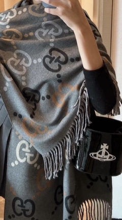 Cachecol Echarpe Cashmere Gucci Cinza Italiana