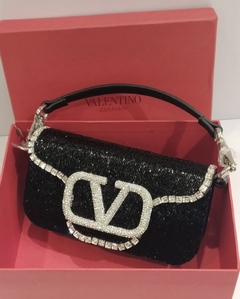 Bolsa VLTN Locò com Aplicação Preta Italiana