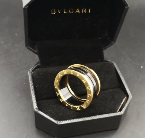 Anel Bulgari Largo Dourado e Preto Italiana