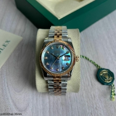 Relógio Rolex 36mm Prata com Fundo Azul Italiana