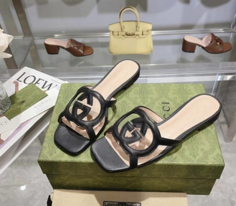Sandália Flat Gucci Preta Italiana