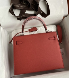 Bolsa Hermes Kelly 25 Epsom Vermelha e Prata Italiana - loja online