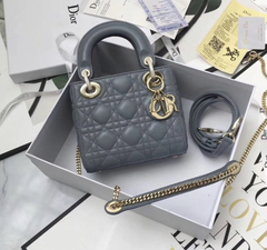 Bolsa Lady Dior Mini Azul Acinzentado Italiana