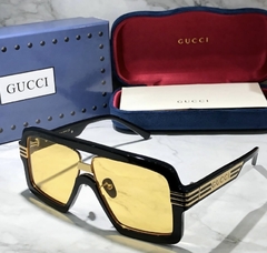 Óculos De Sol Gucci Oversized Quadrado Amarelo e Preto Italiana