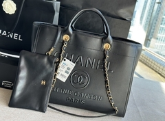 Bolsa Chanel Deauville Grande em Couro Preto Italiana