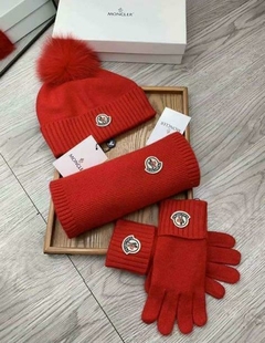 Conjunto Moncler Gorro, Cachecol e Luva Vermelho Italiana