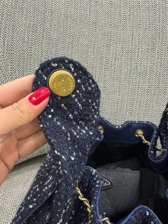 Bolsa Chanel 25 Pequena Tweed Azul Italiana - Romaly Grifes