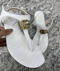 Sandália Rasteira Gucci Branca/Dourada Italianas